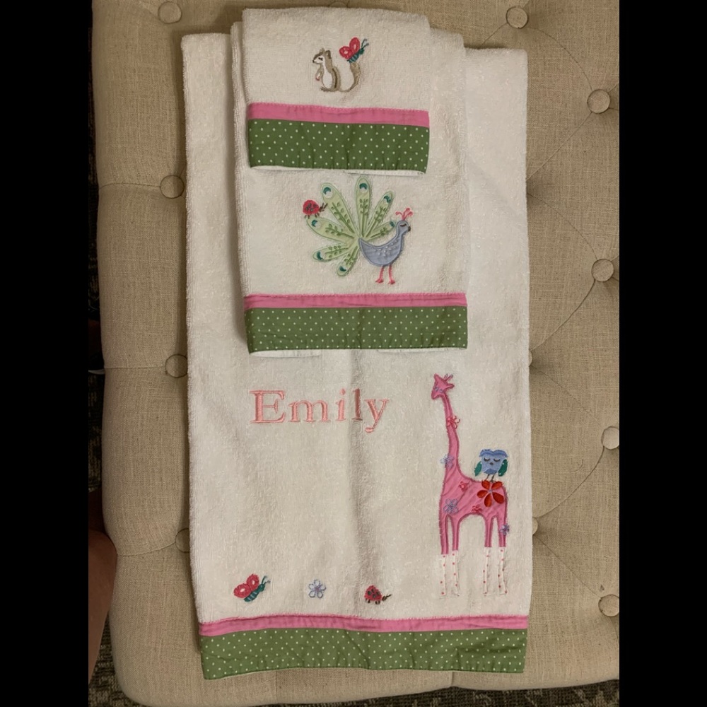 Pottery Barn Kids 3 piece towel set monogrammed EMILY